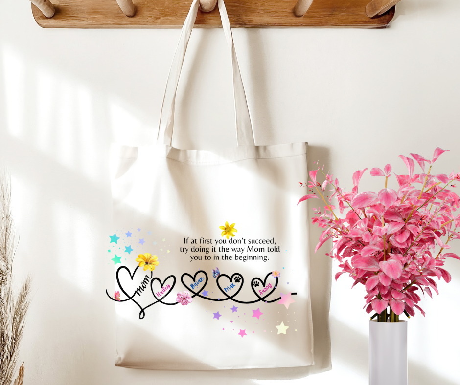 Personalized Mom Tote Bag - Custom Name Tote for Mom with Kids & Pets- Do it moms way