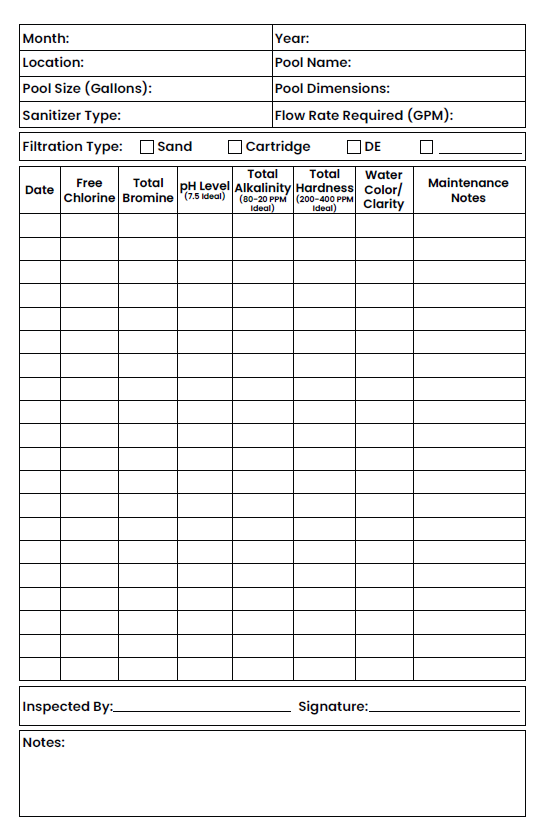 Pool Maintenance Log Book- Easy to Use to track chemicals and more