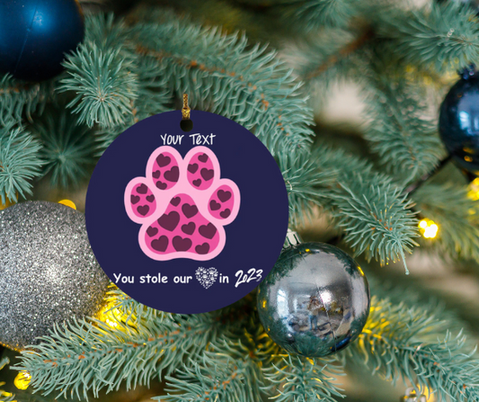 Dog Stole My Heart Christmas Ornament- FREE PERSONALIZATION