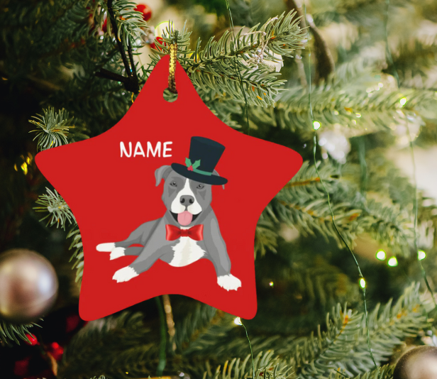 Cute Pit Bull Star Ornament- FREE PERSONALIZATION