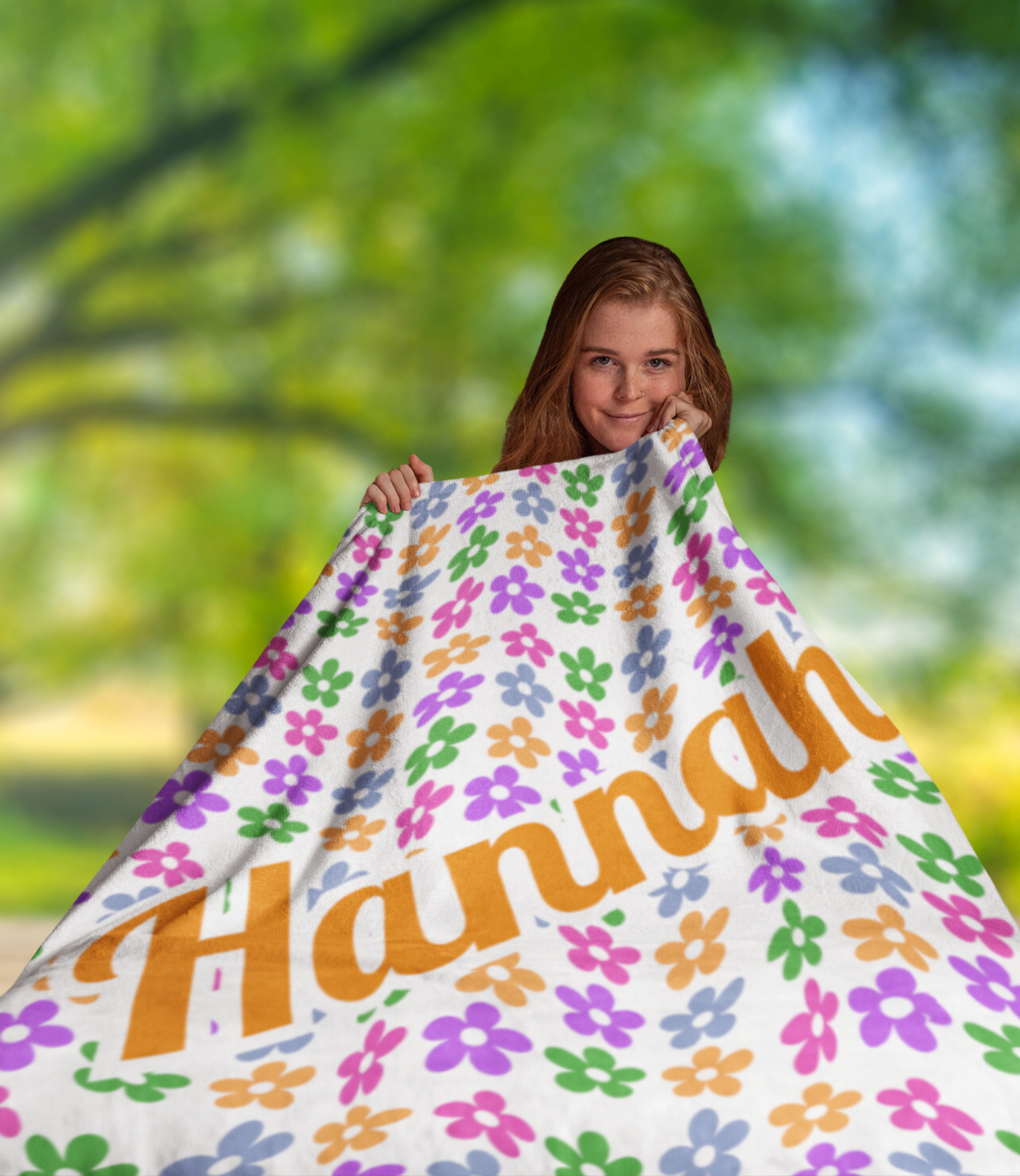 Personalized Preppy Aesthetic Super Soft Plush Fleece Throw with cute flowers