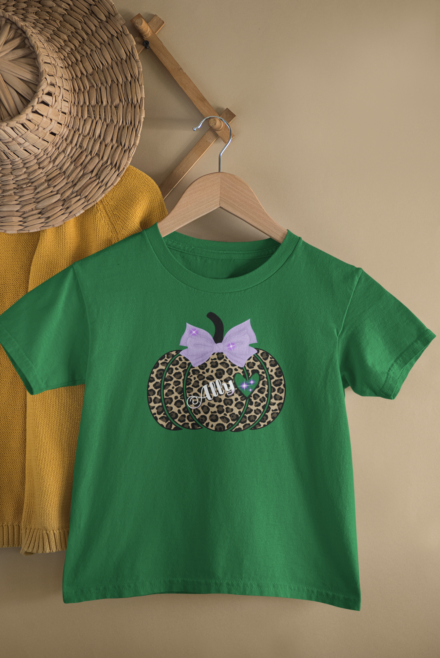 Personalized Cheetah Print Pumpkin Toddler  T-Shirt