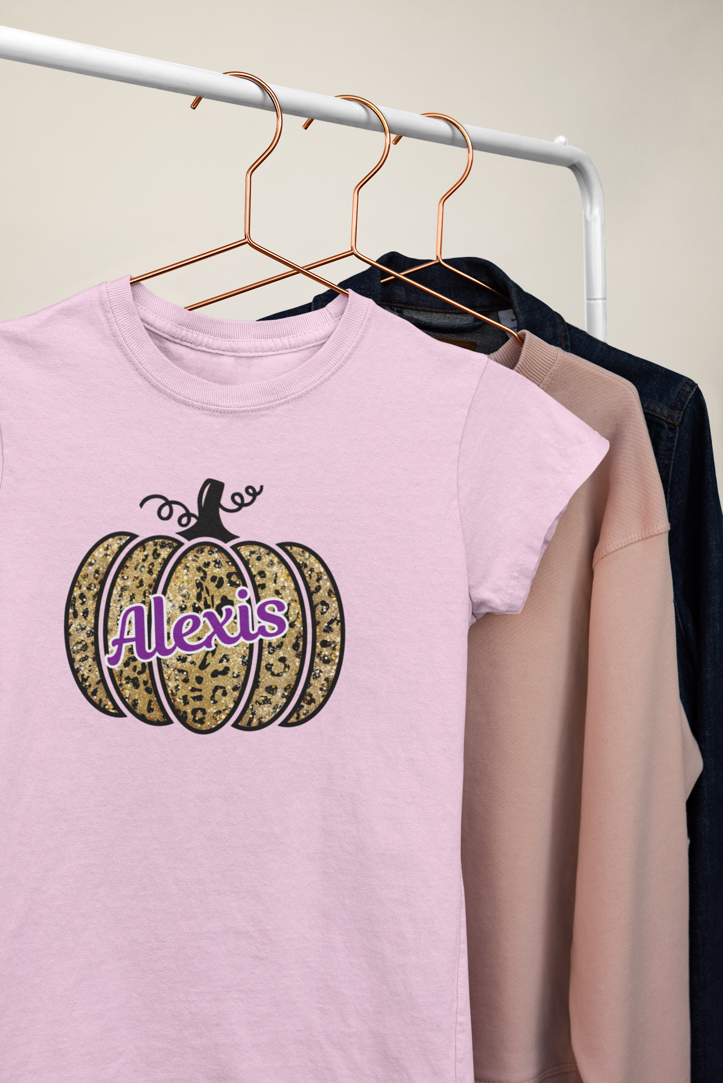 Personalized Pumpkin Cheetah Print Youth 100% Cotton T-Shirt