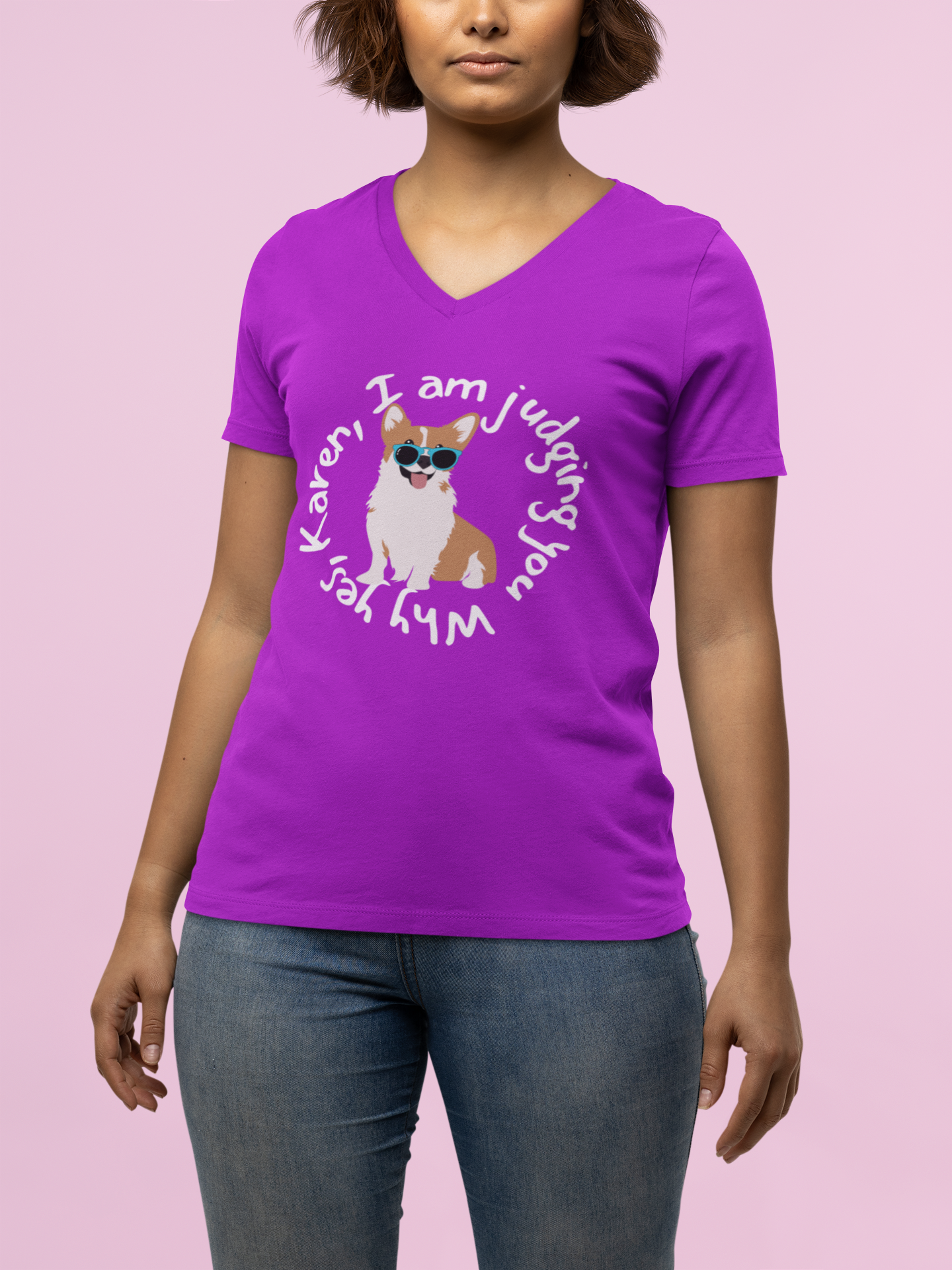 Judging Corgi Ladies’ Moisture-Wicking V-Neck Tee for your favorite Corgi Lover