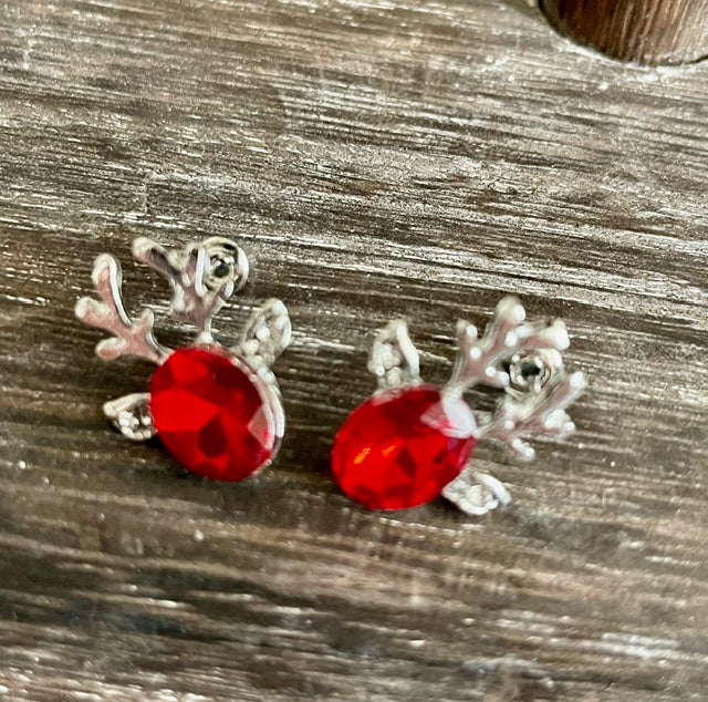 Reindeer Earrrings in Silver and Red