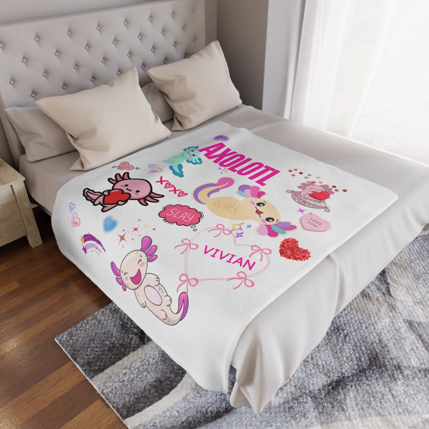 Personalized Slay Axolotl Valentines Cozy Plush Fleece Blanket - 50x60