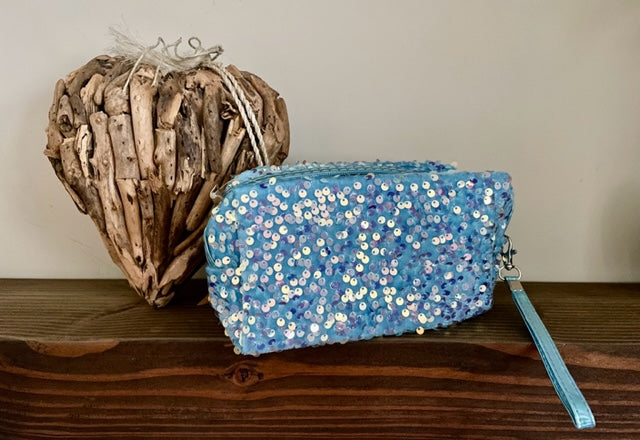 Blue Sequined Make Up Beauty Bag