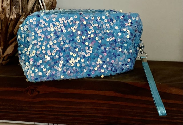 Blue Sequined Make Up Beauty Bag