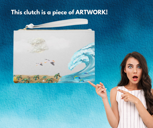 Ocean and Turtle themed Clutch Bag-Truly a piece of art- FREE SHIPPING