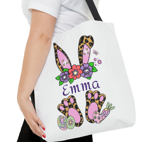 Personalized Easter Cheetah Print Tote Bag- Available in 2 sizes