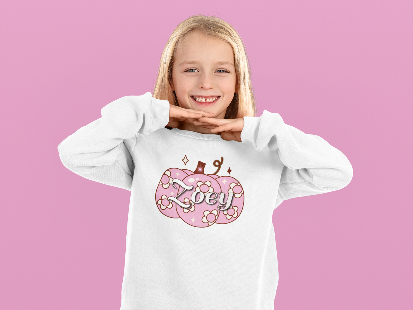 Personalized Kids Pumpkin Gildan Kids Heavy Blend Fleece Crew